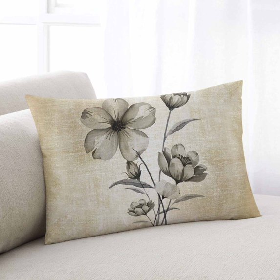 Yellow Beige Flower Throw Pillow Cover, Pillowcase Protectors with Zipper, Breathable Decorative Lumbar Pillow Case Cover, Farmhouse Shabby Chic Wildflower Pillow Shams for Couch Sofa 12x20Inch