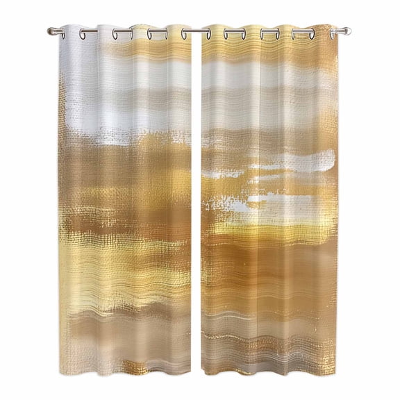 Yellow Beige Kitchen Curtains 84 Inch Length, Modern Oil Painting Abstract Art Grommet Top Bedroom Living Room Curtains, Light Filtering Cafe Curtain Drapes 2 Panels Set 84''x84''