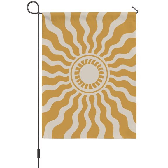 Yellow Beige Radiant Sun Garden Flags For Outdoor, Abstract Wavy Sunbeams Rings Boho Eclectic Small Double Side Yard Flags Weather Proof Garden Decor for Lawn Outside Holiday 12 x 18 Inches