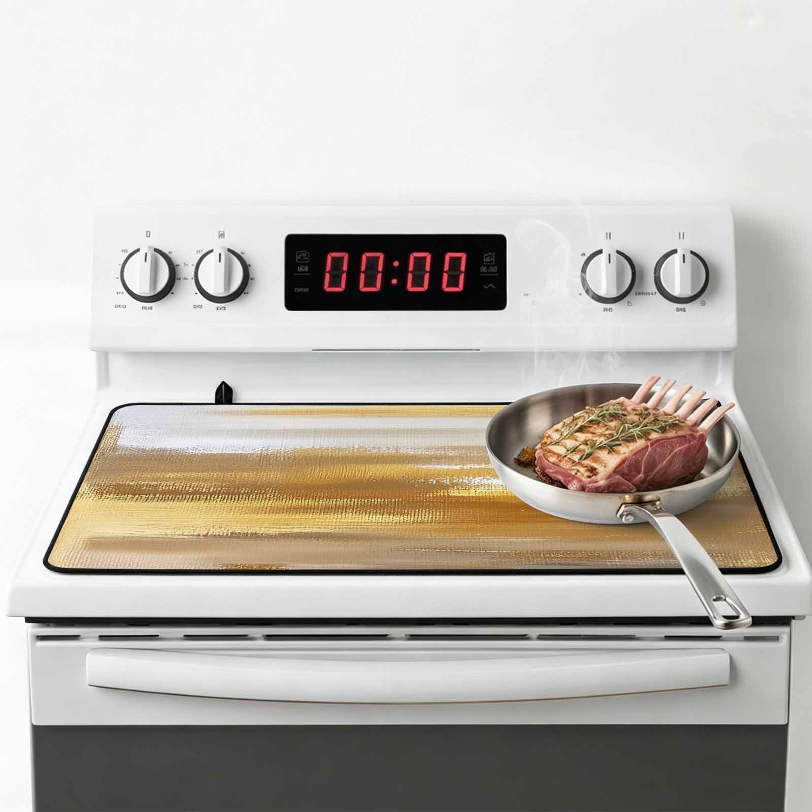 Yellow Beige Stove Top Cover for Electric Stove, Heat-proof & Non Slip Glass Top Stove Cover Protector, Modern Oil Painting Abstract Art Kitchen Flat Cooktop Rubber Mat 24x21 Inches