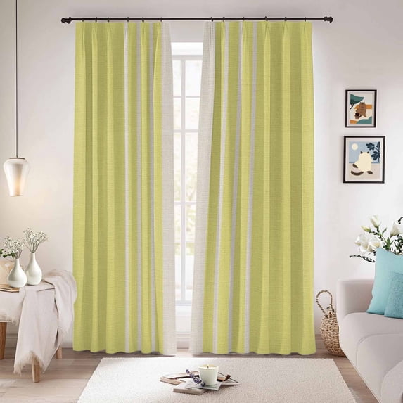 Yellow Beige Striped Blackout Curtains for Bedroom/Living Room, Pinch Pleated Black Out Curtains, Modern Farmhouse Retro Lines Room Darkening Window Drapes with Hooks 2 Panels, 39"x70"