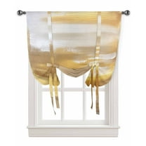 Yellow Beige Tie Up Curtains for Window, Modern Oil Painting Abstract Art Thermal Insulted Balloon Shade Adjustable Rod Pocket Curtains Valance Panels for Kitchen Bathroom Café 34 x 45