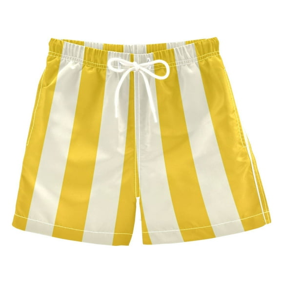 Yellow Beige Vertical Stripes Boys' Swim Trunks Board Shorts Beach Pants Bathing Bottoms 2T