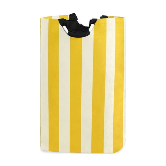 Yellow Beige Vertical Stripes Laundry Basket with Handles Foldable Laundry Hamper Freestanding Washing Bin 50L