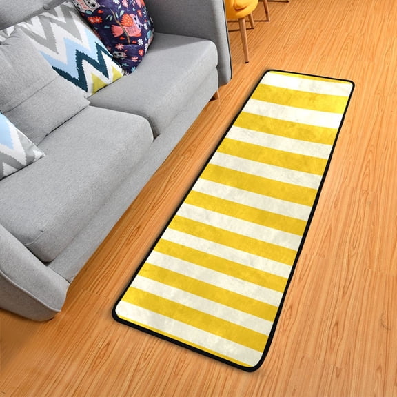 Yellow Beige Vertical Stripes Long Floor Mat Runner Rug Area Mat Noise Reduction Water Absorbent Non-Slip 72" x 24"