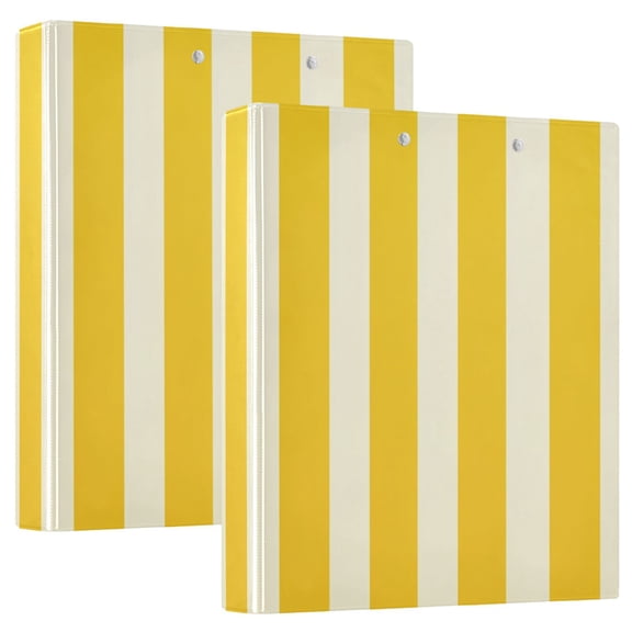 Yellow Beige Vertical Stripes Round Ring Binder 3 Rings 1.5" Capacity File Storage for A4 Size 1 Pack