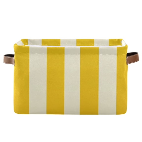 Yellow Beige Vertical Stripes Square Storage Bins with Handles Collapsible Containing Box 1 Pack
