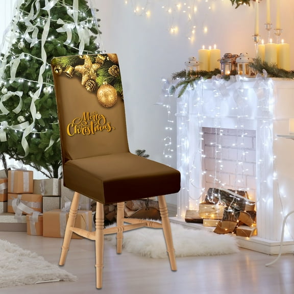 Yellow Bell Pattern Christmas Chair Covers for Dining Room Xmas Chair Slipovers Christmas Decorations Chair Slipcovers for Party Seat Cover,17.7x15.8x15.8inch