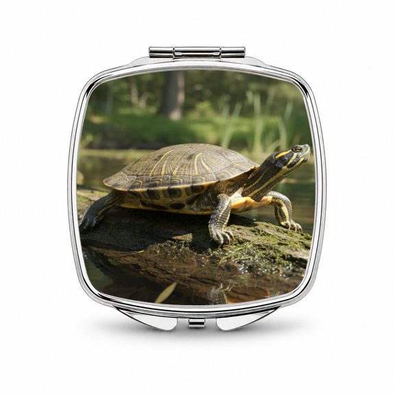 Yellow Bellied Slider Turtle Photo Travel Makeup Handbag Purse Small Pocket Compact Mirror
