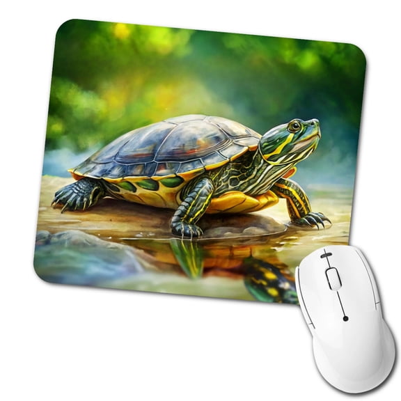 Yellow Bellied Slider Turtle Watercolor Mouse Pad Low Profile Gaming Mat