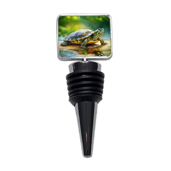Yellow Bellied Slider Turtle Watercolor Wine Bottle Stopper Cap Plug
