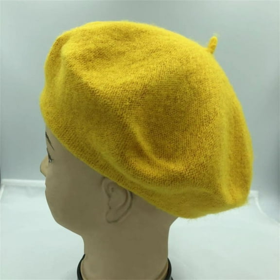 Yellow Berets Ladies Solid Color Imitation Wool Beret Bud Hat Painter Hat