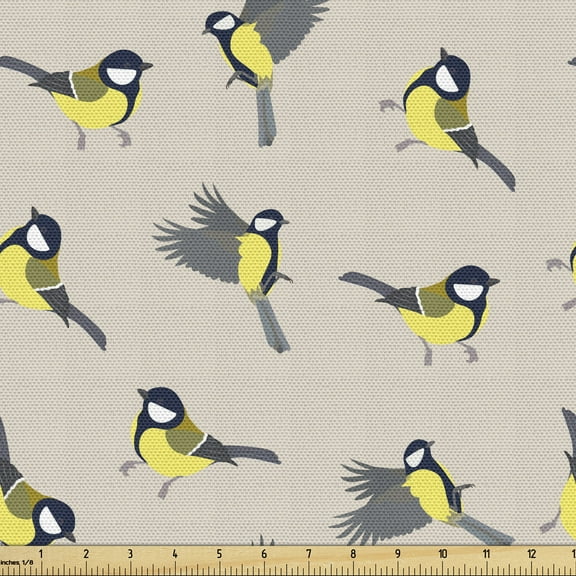Ambesonne Yellow Bird Fabric by the Yard Upholstery, Avian Animals Art, 3 Yards, Pale Tan Purpleblue