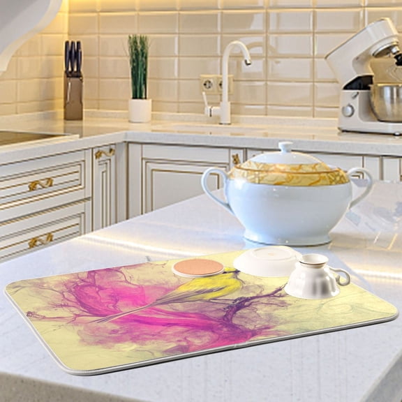 Yellow Bird Fantasy Style Dish Drying Mats for Kitchen Counter Absorbent Microfiber Coffee Pad