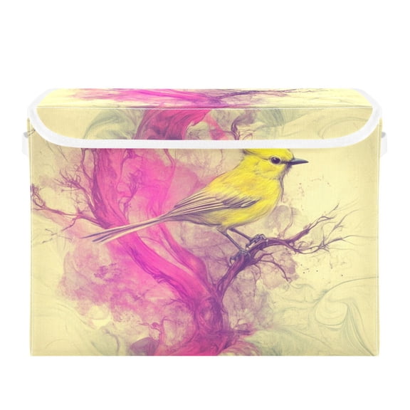 Yellow Bird Fantasy Style Large Storage Bins with Linen Collapsible Lid Storage Box 16.7 x 12.6 x 11.8in