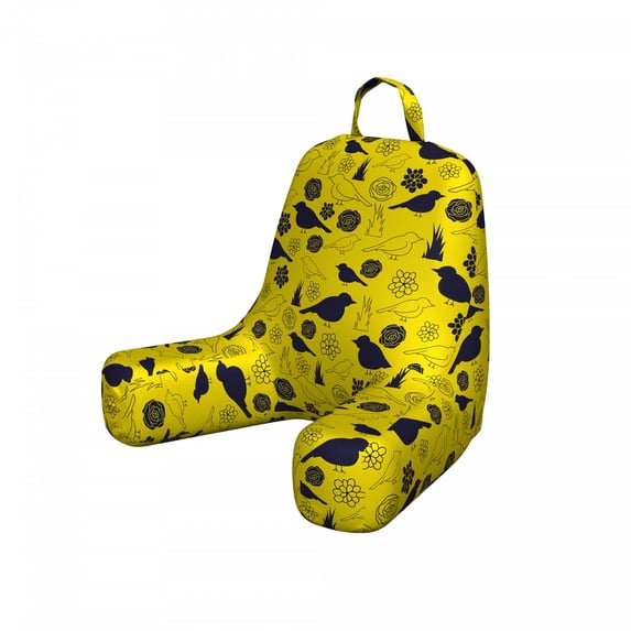 Yellow Bird Reading Pillow Cover, Bicolour Design Pattern of Silhouette Style Avian and Flower Petals, Unstuffed Printed Bed Rest Case from Soft Fabric, Small, Yellow Indigo, by Ambesonne