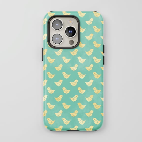 Yellow Birds For All iPhone Series Tough Phone Cover Cute Animal Pattern Teal Yellow
