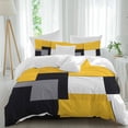 thumbnail image 1 of Yellow Black 4 Piece Duvet Cover Set Queen Size Gray Geometric Abstract Color Block Modern Art Soft Bedding Set Comforter Cover, 1 Duvet Cover 1 Flat Sheets and 2 Pillowcases, 1 of 9