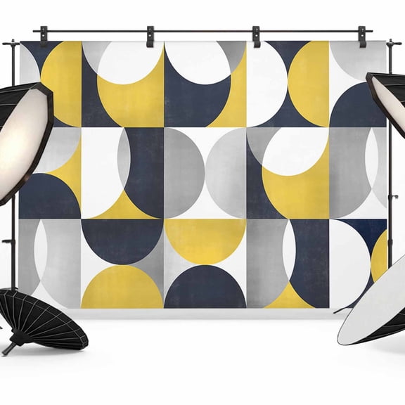 Yellow Black Backdrop for Photography, Nordic Retro Medieval Geometric Abstract Photo Backdrop Portrait Background Party Banner Photo Backgrounds for Studio Booth Props, 12x8ft
