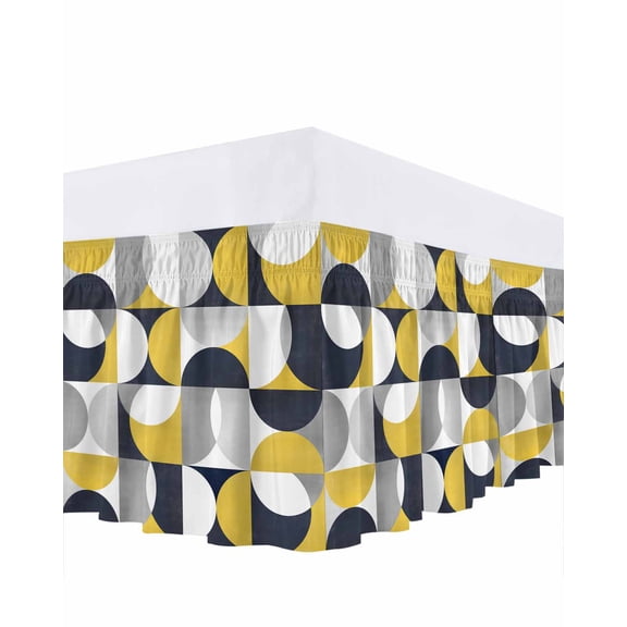 Yellow Black Bed Skirt King Size 16" Drop Nordic Retro Medieval Geometric Abstract Ruffled Wrap Around Bed Skirts Adjustable Elastic Bedskirt Dust Ruffle for King Size Bed