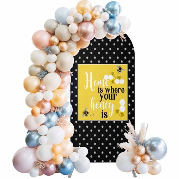Yellow Black Bee Arch Backdrop Cover 5 FT Home Is Where Your Honey Is Honeycomb Daisy Stretchy Elastic Arch Stand Covers Spandex Arched Background Birthday Wedding Party Decoration (No Stand)