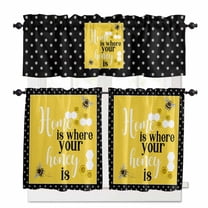 Yellow Black Bee Kitchen Curtains Valances and Tiers Set of 3 Home Is Where Your Honey Is Honeycomb Daisy Tier Curtains and Valance for Kitchen Bathroom Small Windows 27.5"W x 36"L (Pack of 3)