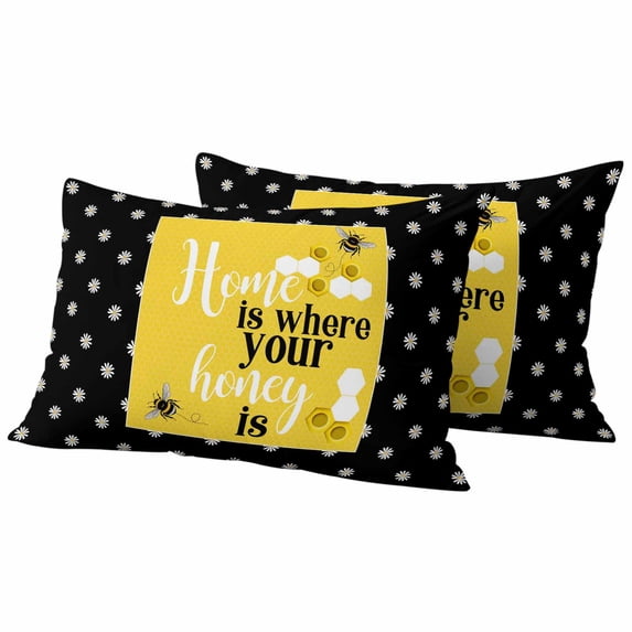 Yellow Black Bee Outdoor Pillow Covers Pack of 2 Home Is Where Your Honey Is Honeycomb Daisy Waterproof Throw Pillow Covers Decorative Cushion Cases for Patio Garden Tent Balcony Couch 20x12 inch