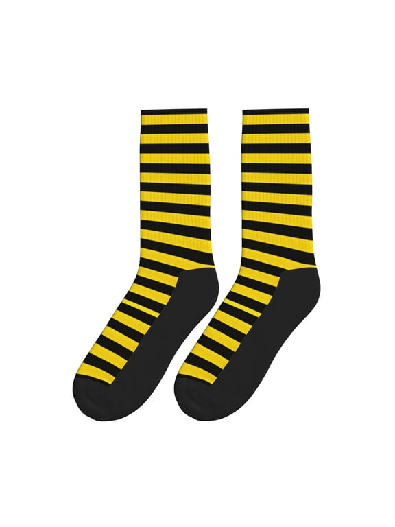Yellow-Black-Bee-Stripes Athletic Crew Novelty Socks for Womens Mens