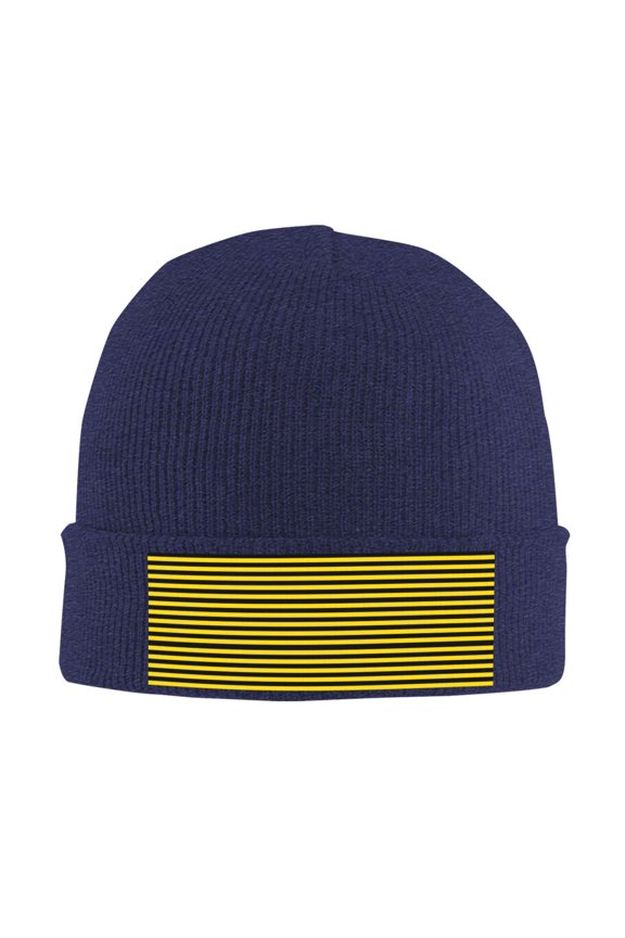 Yellow-Black-Bee-Stripes Beanie Hat Knit Hat Skull Cap for Men Women Winter Hat Navy Blue