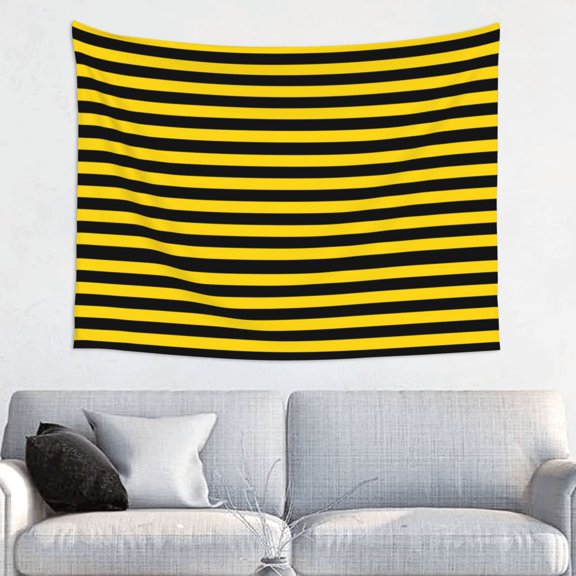 Yellow-Black-Bee-Stripes Tapestry For Bedroom Aesthetic Tapestries Wall Hanging (29" X 37")