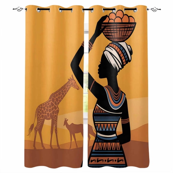 Yellow Black Blackout Curtains for Bedroom Living Room Darkening Curtains 84 Inch Length 2 Panels Set Vintage Ethnic Tribe Abstract Art Window Curtain Window Treatment Grommet Drapes 52"x84"