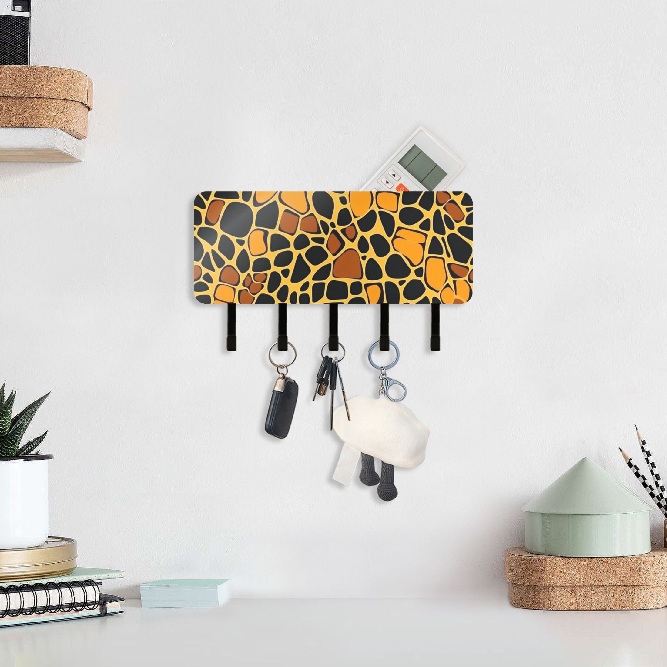 Yellow Black Blocks Key Holder for Wall Mail Holder Organizer with 5 ...