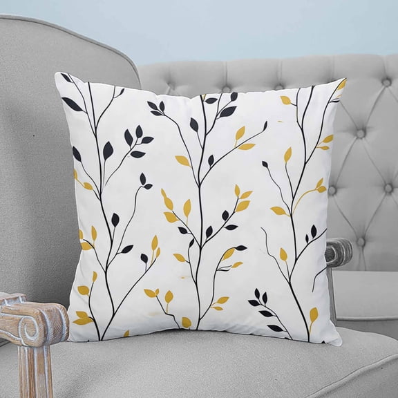 Yellow Black Branches Decorative Pillowcase 16''x16'', Farmhouse Botanical Leaves Throw Pillow Covers Soft Cushion Case for Couch Sofa Bedroom Living Room, Pillowcase Boho Decor