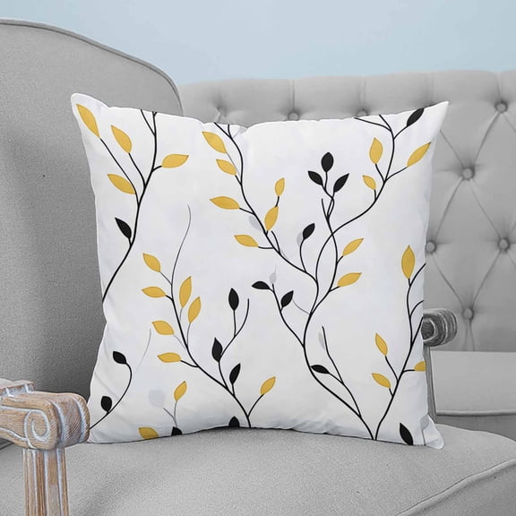 Yellow Black Branches Decorative Pillowcase 16''x16'', Pastoral Botanical Leaves Throw Pillow Covers Soft Cushion Case for Couch Sofa Bedroom Living Room, Pillowcase Boho Decor