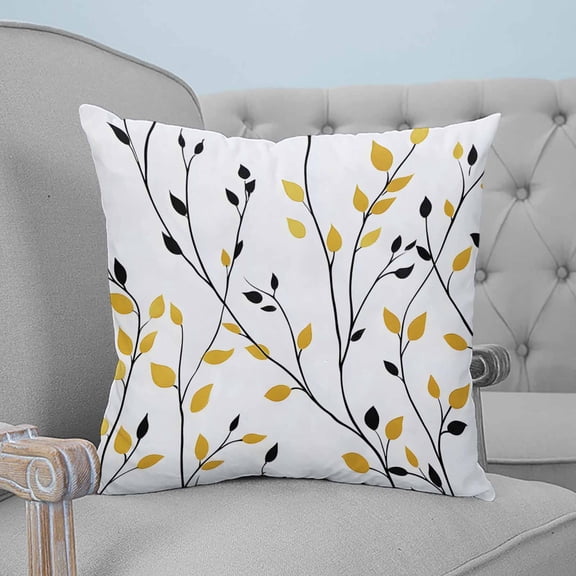 Yellow Black Branches Decorative Pillowcase 16''x16'', Spring Rusitc Botanical Leaves Throw Pillow Covers Soft Cushion Case for Couch Sofa Bedroom Living Room, Pillowcase Boho Decor
