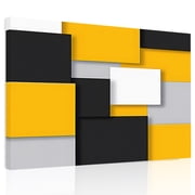 Yellow Black Canvas Print Wall Art, Gray Geometric Abstract Color Block Contemporary Wall Decor Modern Artwork Paintings Pictures for Living Room Framed and Stretched Ready to Hang, 24" x 32"