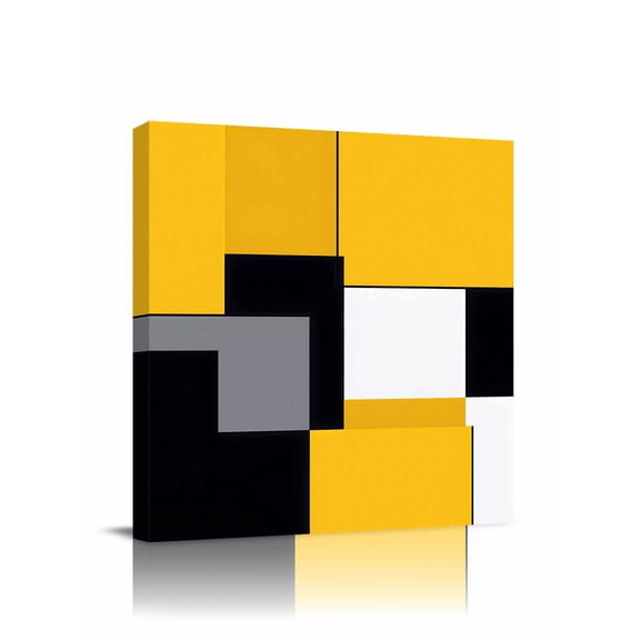Yellow Black Canvas Wall Art, Gray Geometric Abstract Color Block Modern Art Framed Wall Decor Modern Artwork Prints Painting for Living Room, Bedroom, Kitchen & Cafe Decor 8x8 Inch