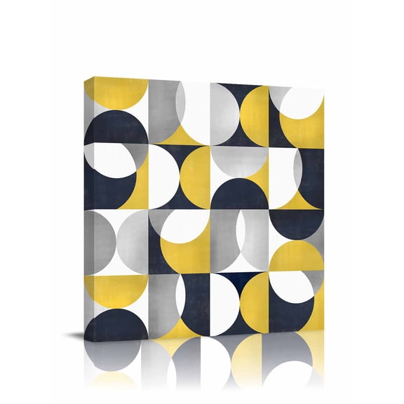 Yellow Black Canvas Wall Art, Nordic Retro Medieval Geometric Abstract Framed Wall Decor Modern Artwork Prints Painting for Living Room, Bedroom, Kitchen & Cafe Decor 20x20 Inch