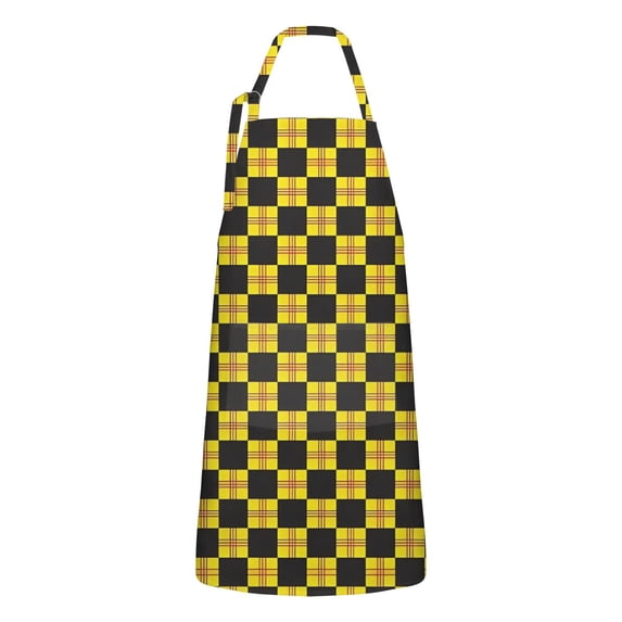 Yellow and Black Checkerboard Checkered Apron-Garden Aprons for Women with Pockets-Cotton Linen Waterproof Kitchen Cooking Gardening Aprons Adjustable for Kitchen,Cooking,BBQ and Salon 33x27 Inch