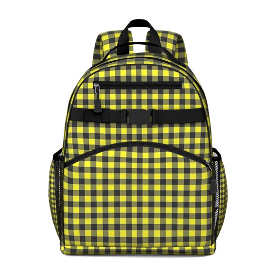 Yellow Black Checkerboard Checkered Pattern Backpack for School,Cute School Bag,Schoolbag with Adjustable Shoulder Straps & Padded Back,15.25"x11.5"x5.25"