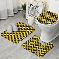 Yellow and Black Checkerboard Checkered Pattern Bathroom Rugs Sets 3 Piece,Toilet Cover Set,Absorbent Non Slip Bathroom Mats Sets with U-Shaped Contour Rug Toilet Rug Set