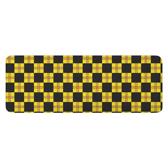 Yellow and Black Checkerboard Checkered Pattern Kitchen Rug Mat,Kitchen Runner Rugs Non Skid Washable,Decorative Kitchen Floor Mats for Kitchen,Sink,Laundry,17"x47.2"