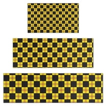 Yellow and Black Checkerboard Checkered Pattern Kitchen Rugs Sets Of 3,Kitchen Runner Rugs Non Skid Washable,Decorative Kitchen Floor Mats for Kitchen,Sink,Laundry,17"x30" 17"x47" 17"x59"