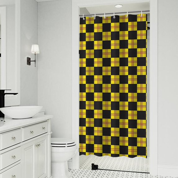 Yellow and Black Checkerboard Checkered Pattern Shower Curtain 36"x72" ,Bathroom Decorative Shower Curtains Set with 12 Hooks,Modern Waterproof Washable Shower Curtain