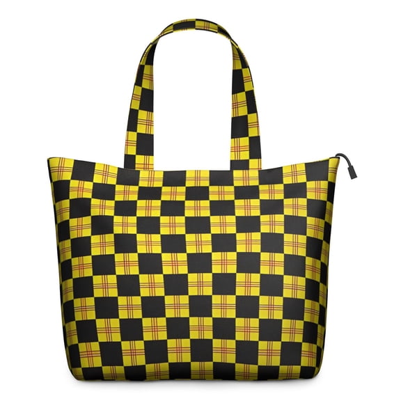 Yellow and Black Checkerboard Checkered Pattern Travel Tote Bags for Women Carry On,Large Weekender Bags for Women Travel,Multi Functional Duffle Bag for Work,Shopping,Sports