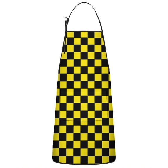 Yellow and Black Checkered Pattern Apron-Garden Aprons for Women with Pockets-Cotton Linen Waterproof Kitchen Cooking Gardening Aprons Adjustable for Kitchen,Cooking,BBQ and Salon 33x27 Inch