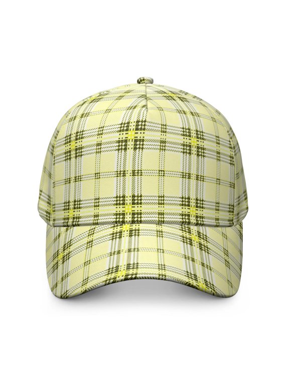 Yellow and Black Checkered Pattern Baseball Cap, Sports Sun Cap with Snap Closure & Sweatband, Breathable Eyelets Gifts for Birthday Christmas Thanksgiving