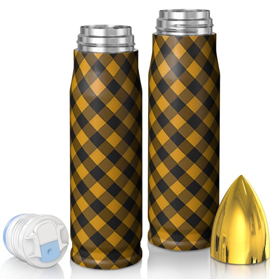 Yellow and Black Checkered Pattern Bullet Tumbler, Vacuum Insulated Double Wall Novelty Drink Cup 360° Seamless Print Gifts Ideas for Home Office Outdoor Sports Car