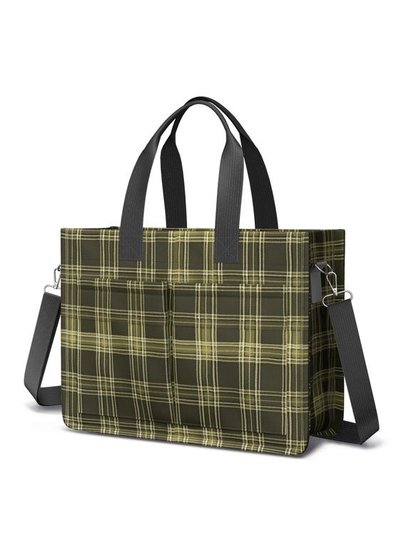 Yellow and Black Checkered Pattern Canvas Messenger Tote Bag, Nurse Handbag with Multi Pockets & Removable Strap, Magnetic Closure Gifts for Birthday Christmas Thanksgiving