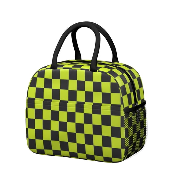 Yellow and Black Checkered Pattern Insulated Leakproof Lunch Box for Work, Lunch Bag for Women Men, Loncheras Para Mujer for Beach Travel Picnic Camping